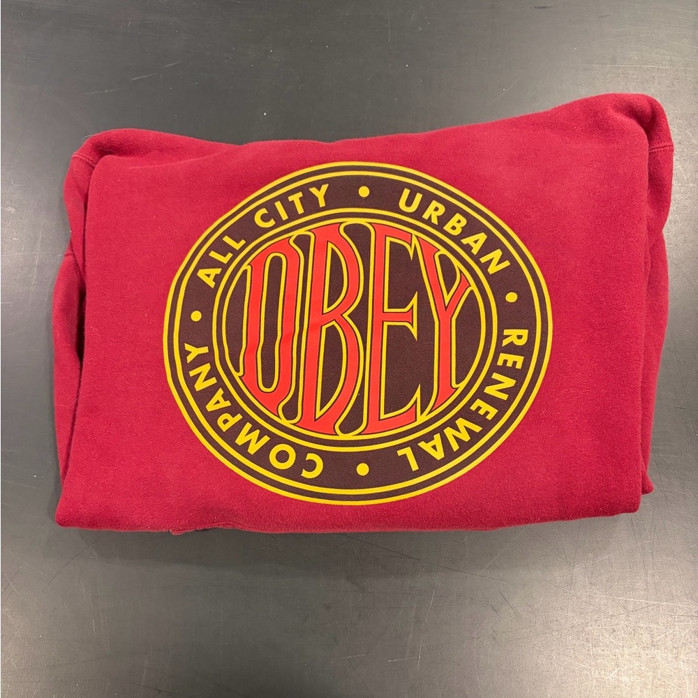 Obey Maroon Sweatshirt with Yellow Logo